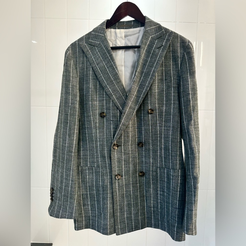 Suit Supply Green Striped Suit Jacket | Sleek and Sophisticated | Perfect Fit